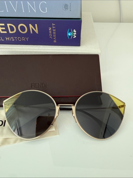 Fendi Gold-Tone Frame Sunglasses with Black Lenses and Yellow Accents